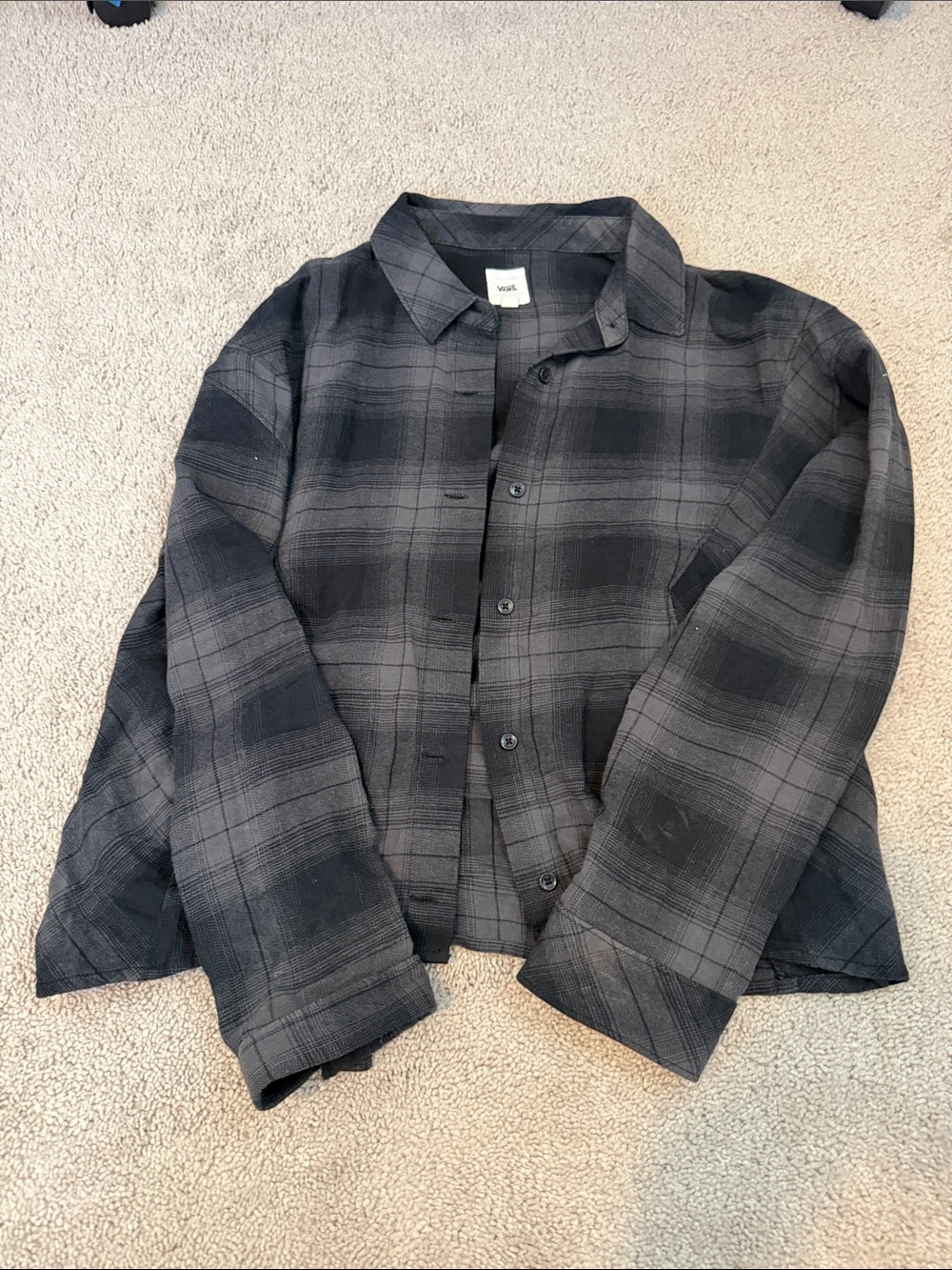 Vans Black Gray Plaid Button-Down Shirt
